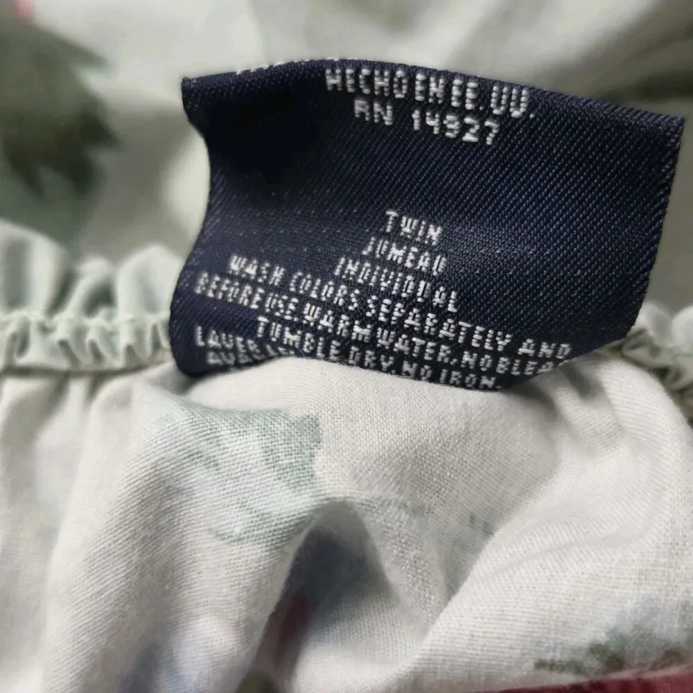 Vintage Ralph Lauren Twin Fitted Sheet Cottage Lane Rose Floral Blue Pink Cotton